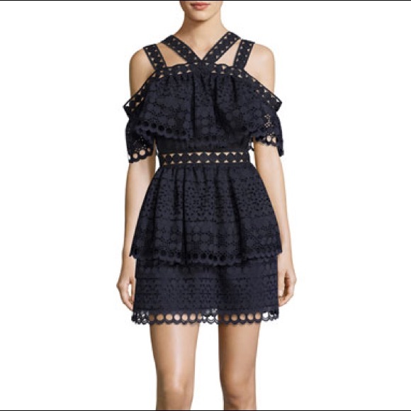 NWT Self-Portrait Navy Embroidered Mini Dress - Picture 2 of 11